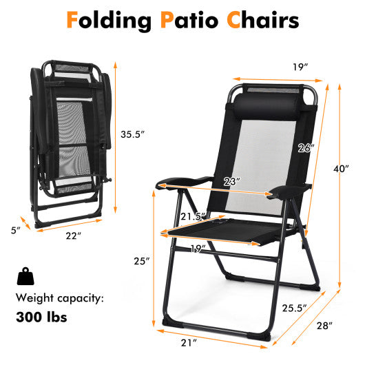 2 Pieces Patio Adjustable Folding Recliner Chairs with 7 Level Adjustable Backrest-Black - Set Shop and Smile