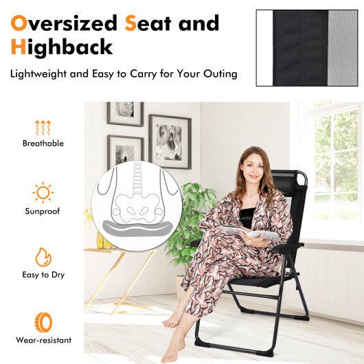 2 Pieces Patio Adjustable Folding Recliner Chairs with 7 Level Adjustable Backrest-Black - Set Shop and Smile