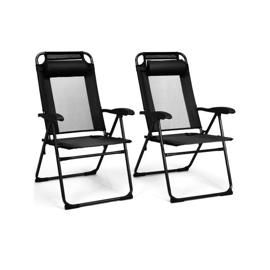 2 Pieces Patio Adjustable Folding Recliner Chairs with 7 Level Adjustable Backrest-Black - Set Shop and Smile