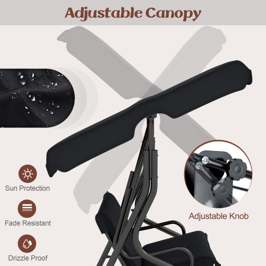 3 Seats Patio Canopy Cushioned Steel Frame Swing Glider Hammock-Blue