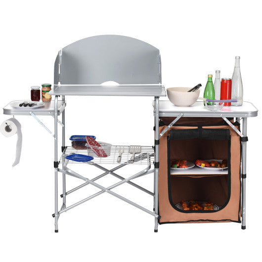 Foldable Outdoor BBQ Portable Grilling Table With Windscreen Bag - Set Shop and Smile