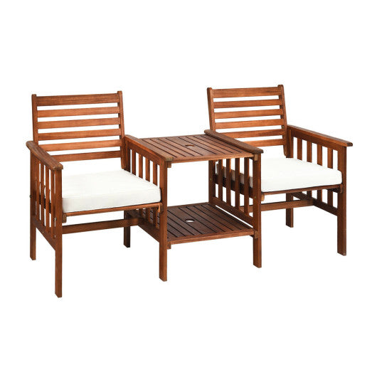 3 pcs Outdoor Patio Table Chairs Set Acacia Wood Loveseat-Red - Set Shop and Smile