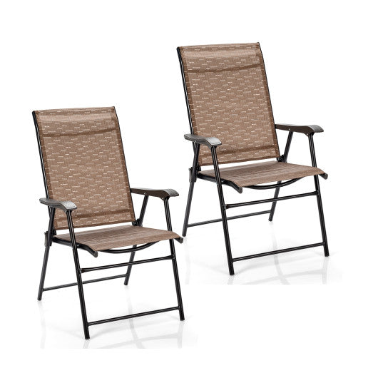 2 Pieces Outdoor Patio Folding Chair with Armrest for Camping Garden - Set Shop and Smile
