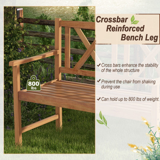 2-Person Wood Outdoor Bench with Cozy Armrest and Backrest - Set Shop and Smile