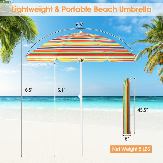 6.5 Feet Patio Beach Umbrella with Cup Holder Table and Sandbag-Orange