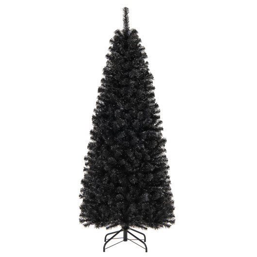 Pre-lit Christmas Halloween Tree with PVC Branch Tips and Warm White Lights-7 ft
