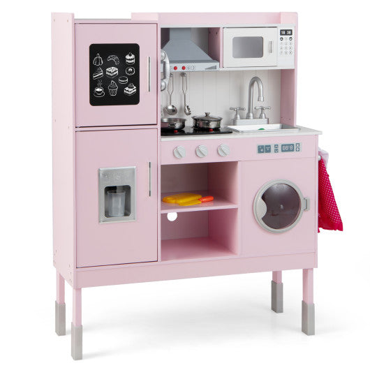 Pretend Play Kitchen for Kids with 16 Pieces Accessories-Pink - Set Shop and Smile