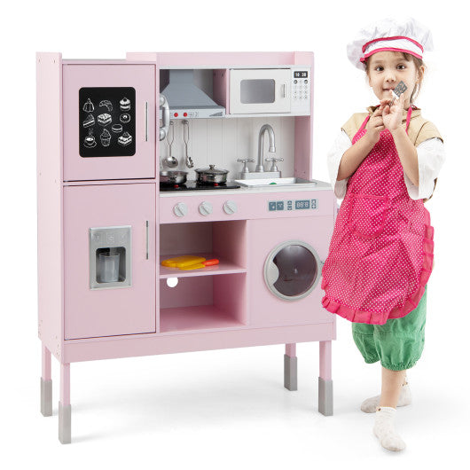 Pretend Play Kitchen for Kids with 16 Pieces Accessories-Pink - Set Shop and Smile
