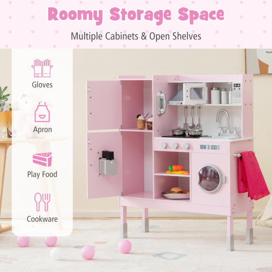 Pretend Play Kitchen for Kids with 16 Pieces Accessories-Pink - Set Shop and Smile