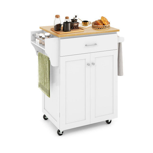 Utility Rolling Storage Cabinet Kitchen Island Cart with Spice Rack-White - Set Shop and Smile