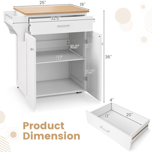 Utility Rolling Storage Cabinet Kitchen Island Cart with Spice Rack-White - Set Shop and Smile