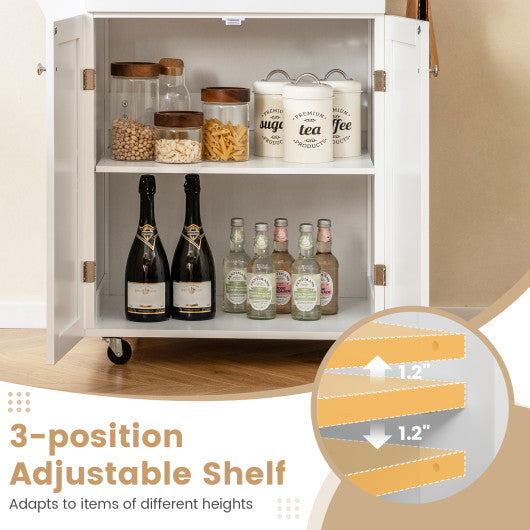 Utility Rolling Storage Cabinet Kitchen Island Cart with Spice Rack-White - Set Shop and Smile