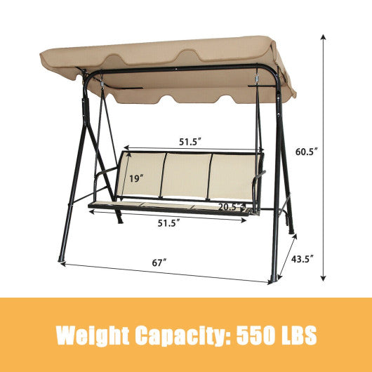 3 Person Patio Swing with Polyester Angle Adjustable Canopy - Set Shop and Smile