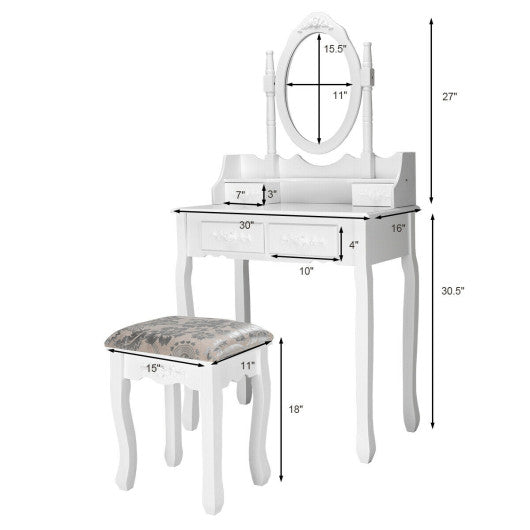 Vanity Table Set with Oval Mirror and 4 Drawers - Set Shop and Smile