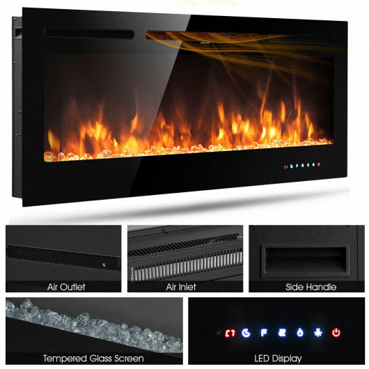 50 Inch Recessed Electric Insert Wall Mounted Fireplace with Adjustable Brightness - Set Shop and Smile