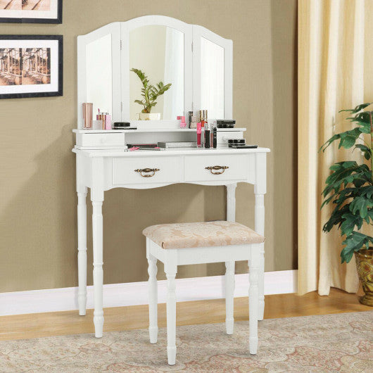 Simple Vanity Set with Tri-Folding Mirror Drawers and Storage Shelf-Black - Set Shop and Smile