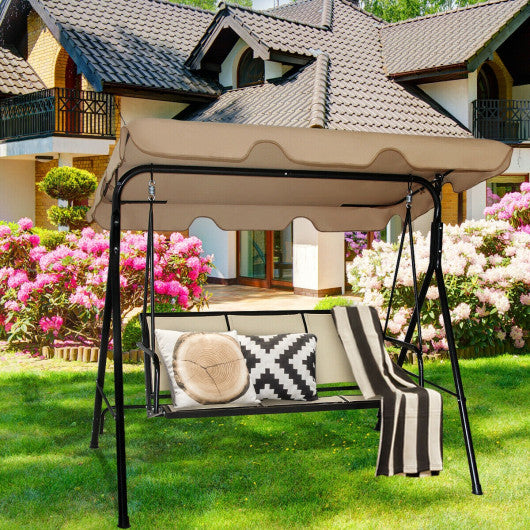 3 Person Patio Swing with Polyester Angle Adjustable Canopy - Set Shop and Smile