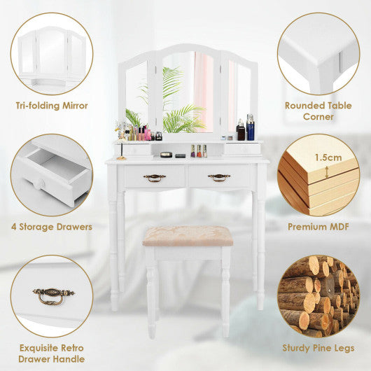 Simple Vanity Set with Tri-Folding Mirror Drawers and Storage Shelf-Black - Set Shop and Smile