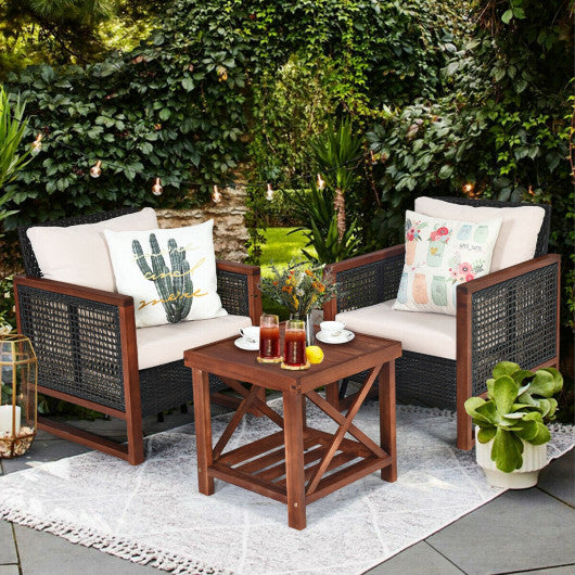3 Pieces Acacia Wood Patio Furniture Set with Coffee Table-Red - Set Shop and Smile