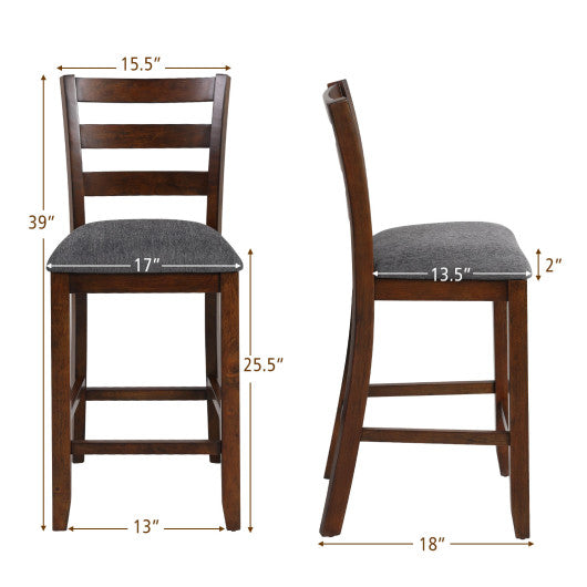 2 Pieces Counter Height Chairs with Fabric Seat and Rubber Wood Legs - Set Shop and Smile
