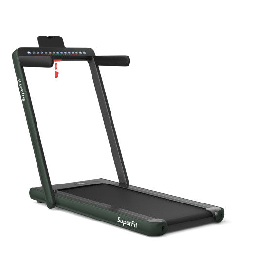 2-in-1 Electric Motorized Health and Fitness Folding Treadmill with Dual Display and Speaker-Green - Set Shop and Smile