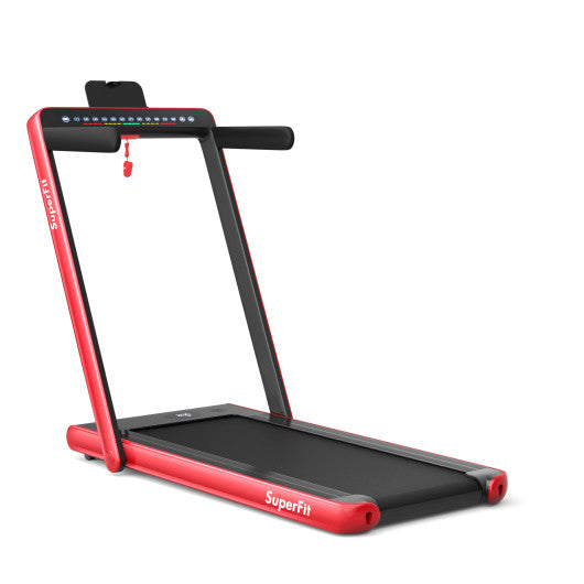 2-in-1 Electric Motorized Health and Fitness Folding Treadmill with Dual Display and Speaker-Red - Set Shop and Smile