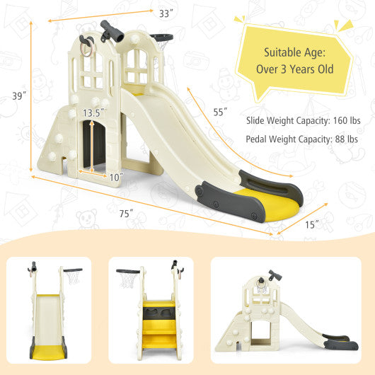 6-In-1 Large Slide for Kids Toddler Climber Slide Playset with Basketball Hoop-Yellow - Set Shop and Smile