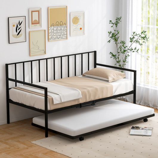 Twin Metal Daybed Sofa Bed Set with Roll Out Trundle-Silver - Set Shop and Smile