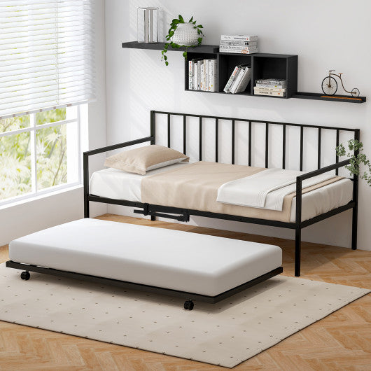 Twin Metal Daybed Sofa Bed Set with Roll Out Trundle-Silver - Set Shop and Smile