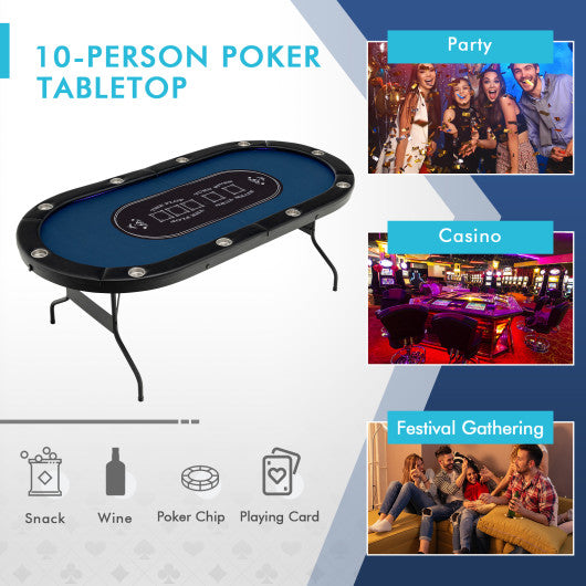 Foldable 10-Player Poker Table with LED Lights and USB Ports Ideal for Texas Casino-Blue - Set Shop and Smile