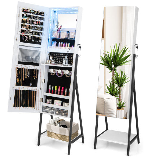 Freestanding Jewelry Cabinet with Full-Length Mirror-White - Set Shop and Smile