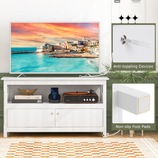 44 Inch Wooden Storage Cabinet TV Stand-White - Set Shop and Smile