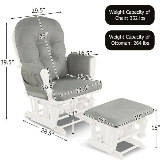 Wood Glider and Ottoman Set with Padded Armrests and Detachable Cushion-Light Gray - Set Shop and Smile