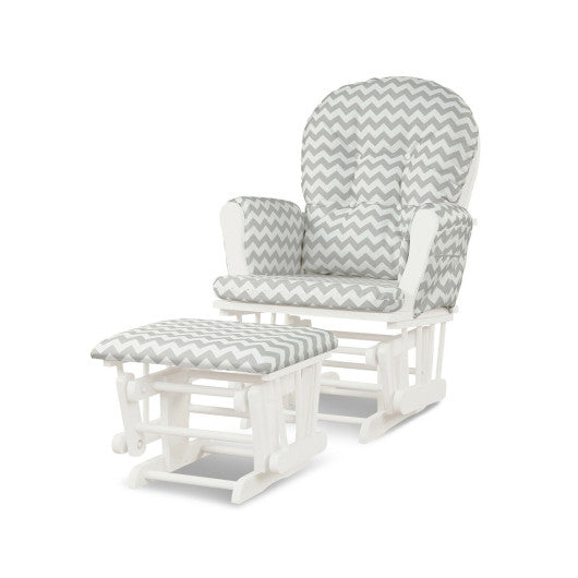 Wood Glider and Ottoman Set with Padded Armrests and Detachable Cushion-Gray and White - Set Shop and Smile