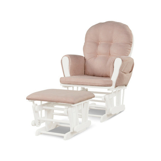Wood Glider and Ottoman Set with Padded Armrests and Detachable Cushion-Pink - Set Shop and Smile