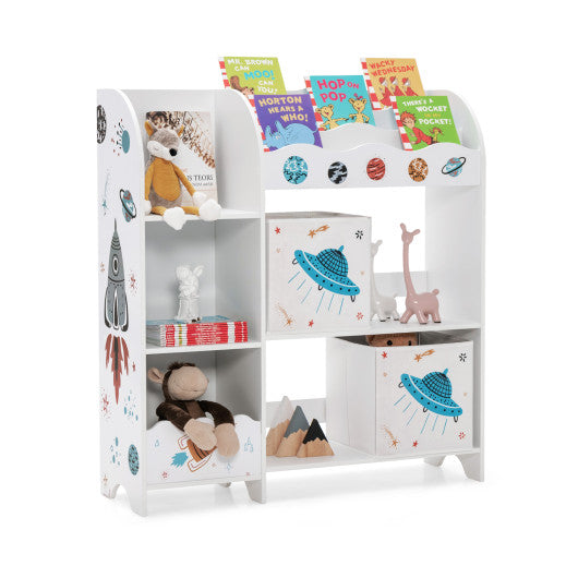 Kids Toy and Book Organizer Children Wooden Storage Cabinet with Storage Bins - Set Shop and Smile