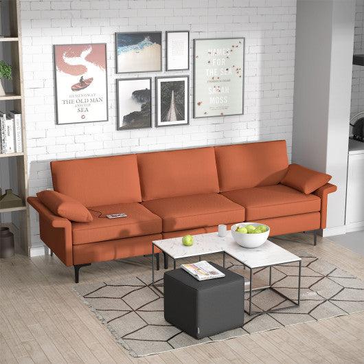 Large 3-Seat Sofa Sectional with Metal Legs and 2 USB Ports for 3-4 people-Red at Set Shop and Smile