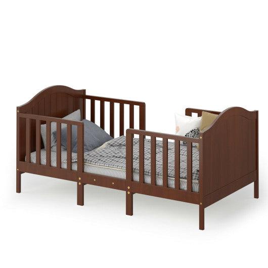 2-in-1 Classic Convertible Wooden Toddler Bed with 2 Side Guardrails for Extra Safety-Brown at Set Shop and Smile