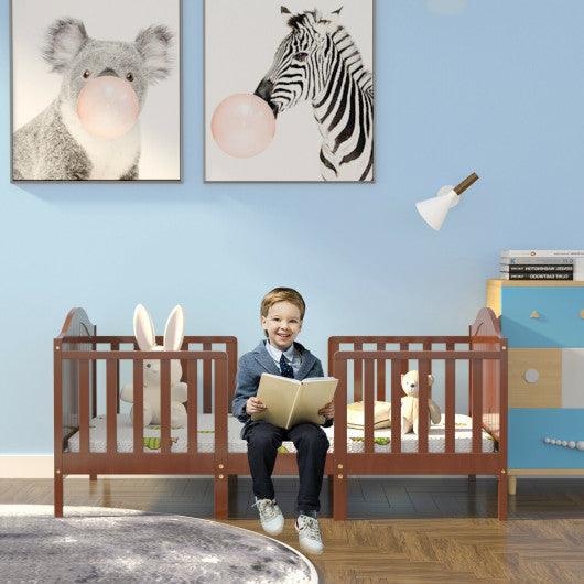 2-in-1 Classic Convertible Wooden Toddler Bed with 2 Side Guardrails for Extra Safety-Brown at Set Shop and Smile