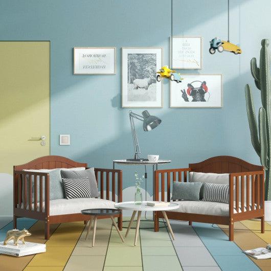 2-in-1 Classic Convertible Wooden Toddler Bed with 2 Side Guardrails for Extra Safety-Brown at Set Shop and Smile