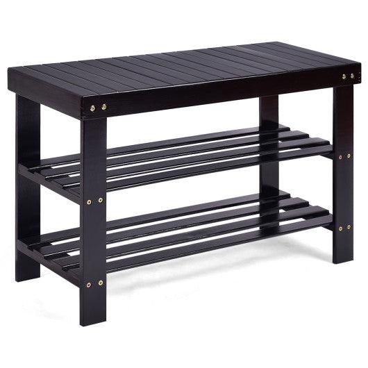 3 Tier Bamboo Bench Storage Shoe Shelf-Black at Set Shop and Smile