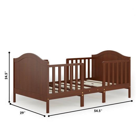 2-in-1 Classic Convertible Wooden Toddler Bed with 2 Side Guardrails for Extra Safety-Brown at Set Shop and Smile