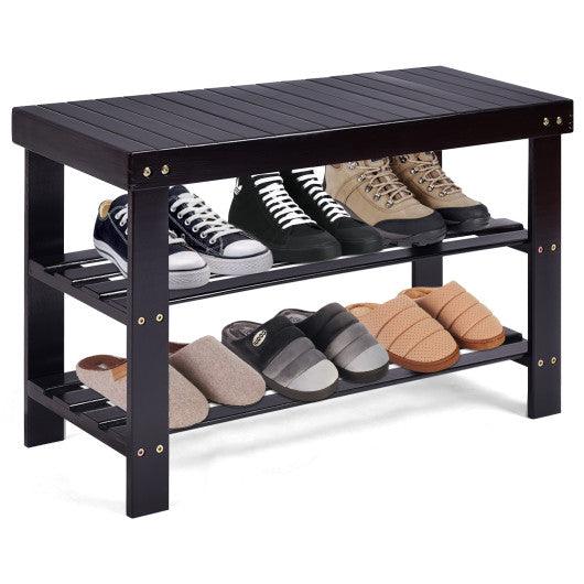 3 Tier Bamboo Bench Storage Shoe Shelf-Black at Set Shop and Smile