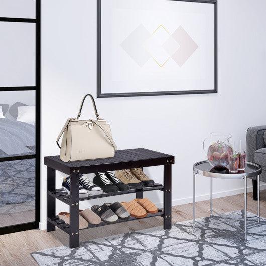 3 Tier Bamboo Bench Storage Shoe Shelf-Black at Set Shop and Smile