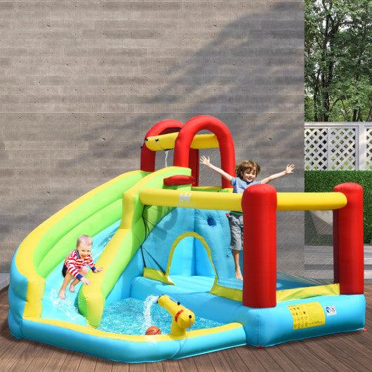 6-in-1 Inflatable Bounce House with Climbing Wall and Basketball Hoop without Blower at Set Shop and Smile