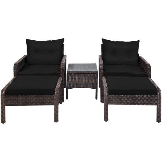5 Pieces Patio Rattan Sofa Ottoman Furniture Set with Cushions-Black at Set Shop and Smile