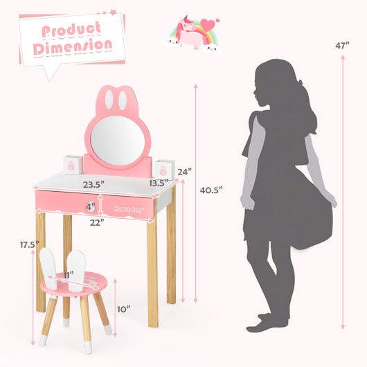 Kids Vanity Set Rabbit Makeup Dressing Table Chair Set with Mirror and Drawer-White at Set Shop and Smile