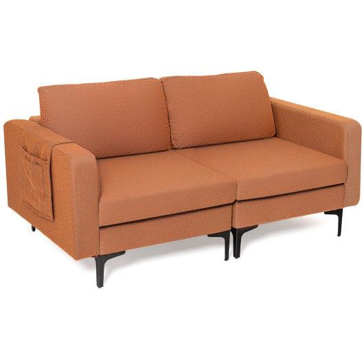 Modern Loveseat Sofa Couch with Side Storage Pocket and Sponged Padded Seat Cushions-Orange at Set Shop and Smile