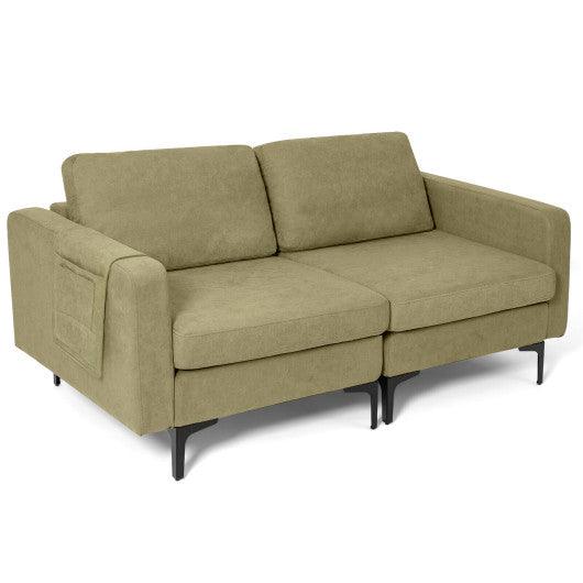 Modern Loveseat Sofa Couch with Side Storage Pocket and Sponged Padded Seat Cushions-Green at Set Shop and Smile