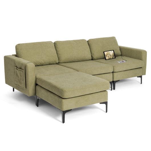 Modular L-shaped Sectional Sofa with Reversible Chaise and 2 USB Ports-Green at Set Shop and Smile